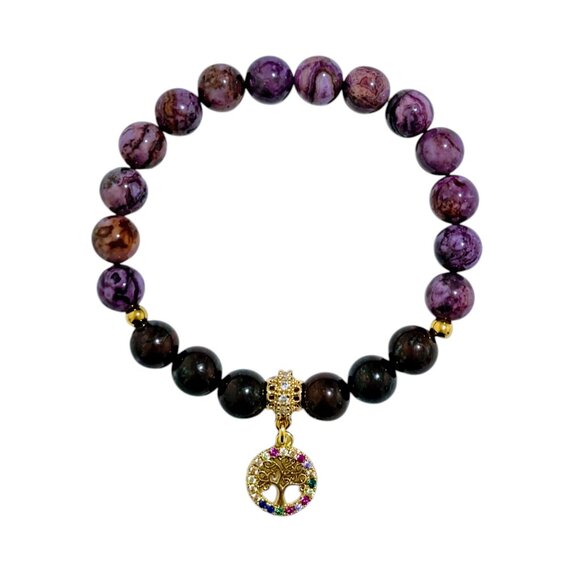 NATURAL CRAZY LACE AGATE/TIGER IRON BRACELET WITH CHARM - Picture 1 of 6